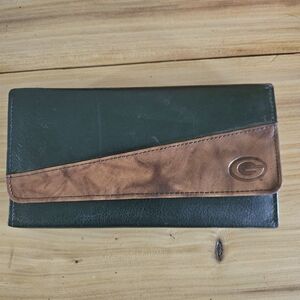 NWOT Green Bay Packers Soft Black & Brown Leather Tri-fold Checkbook Cover Walle